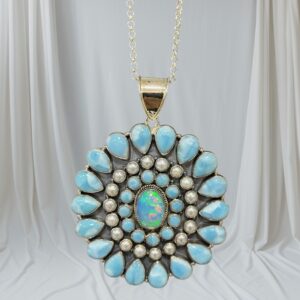 SS High Quality Larimar, Pearl, and Ethiopian Opal Statement Necklace