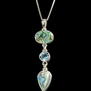 Abalone Shell and Blue Topaz Pendant with 18" SS Chain.