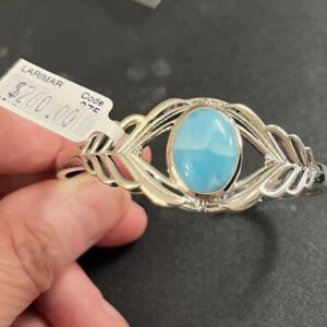 High Quality Larimar Silver Cuff Bracelet