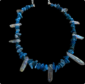 Apatite Chips accented with Rainbow Quartz. Stainless Steel Chain.