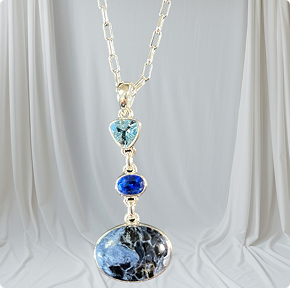 Pietersite Necklace with Blue Topaz and Blue Kyanite accents includes 18" SS Chain