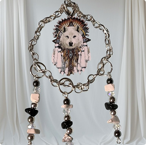 Silver Plated Acrylic Wolf 2" Wire Wrapped Hoop Pendant