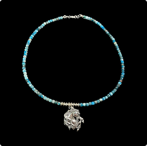 SS Rearing Horse Necklace accented with Lapis Lazul and SS Flying Saucer Charms.