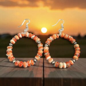 Custom 2" Dangle Spiney Turquoise Hoop Earrings accented with SS Pearls