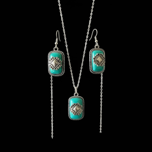 Sterling Silver Stamped Faux Turquoise Earring and Necklace Set (sold as set only)