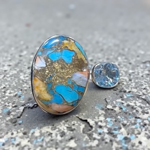 Oyster Turquoise/Blue Topaz Ring (Adjustable)