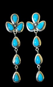 Sterling Silver Genuine Turquoise Dangle Earrings. 2 1/4" dangle