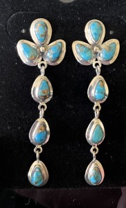 Copper Infused Genuine Turquoise Earrings. 2 1/4" Dangle