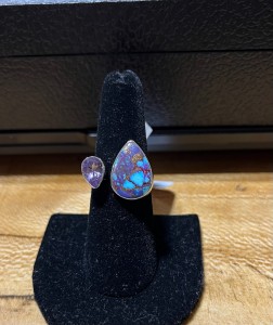 Blue and Purple Copper Infused Turquoise/Amethyst Ring (Adjustable)