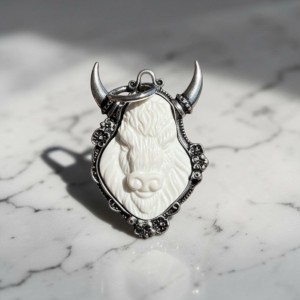 Tibetan Silver Carved Buffalo Head Necklace