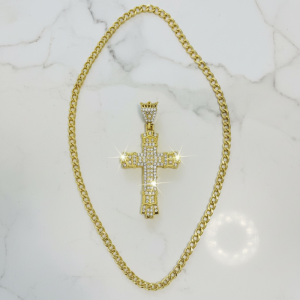Gold Plated Cross Necklace Accented with Sparkling Crystals