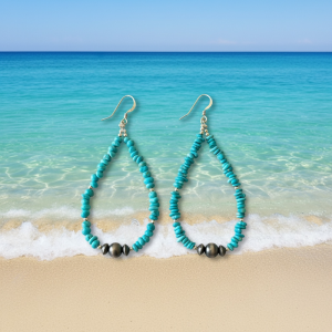 Genuine Turquoise Earrings Accented with Navajo Pearls