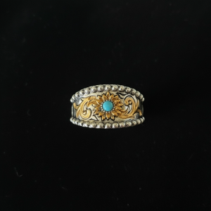 Sterling Silver/Turquoise Engraved Ring (Size 8 1/2)
