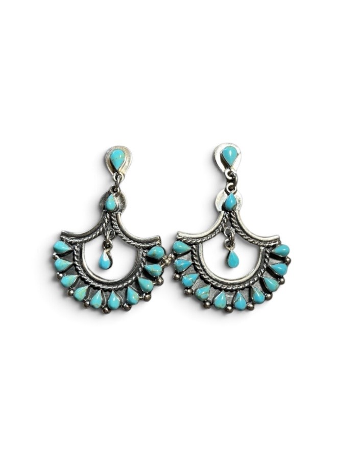 Genuine Turquoise set in Sterling Silver. 2" Dangle Earrings.