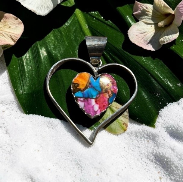 Beautiful 2" Oyster Turquoise Heart set in Sterling Silver.