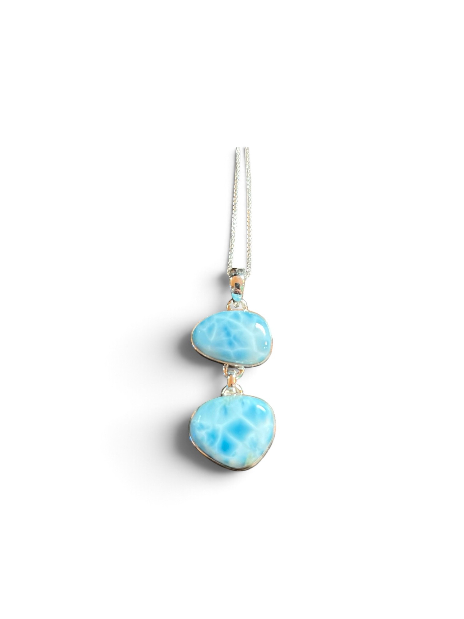 Wear The Beauty of the Ocean With This Stunning 1 1/2"Sterling Silver High Quality Larimar Necklace.