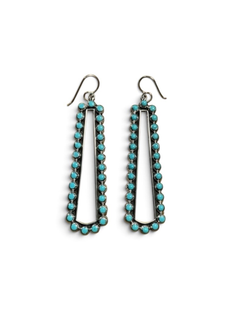 Unique 3" Genuine Turquoise Dangle Earrings set in Sterling Silver.