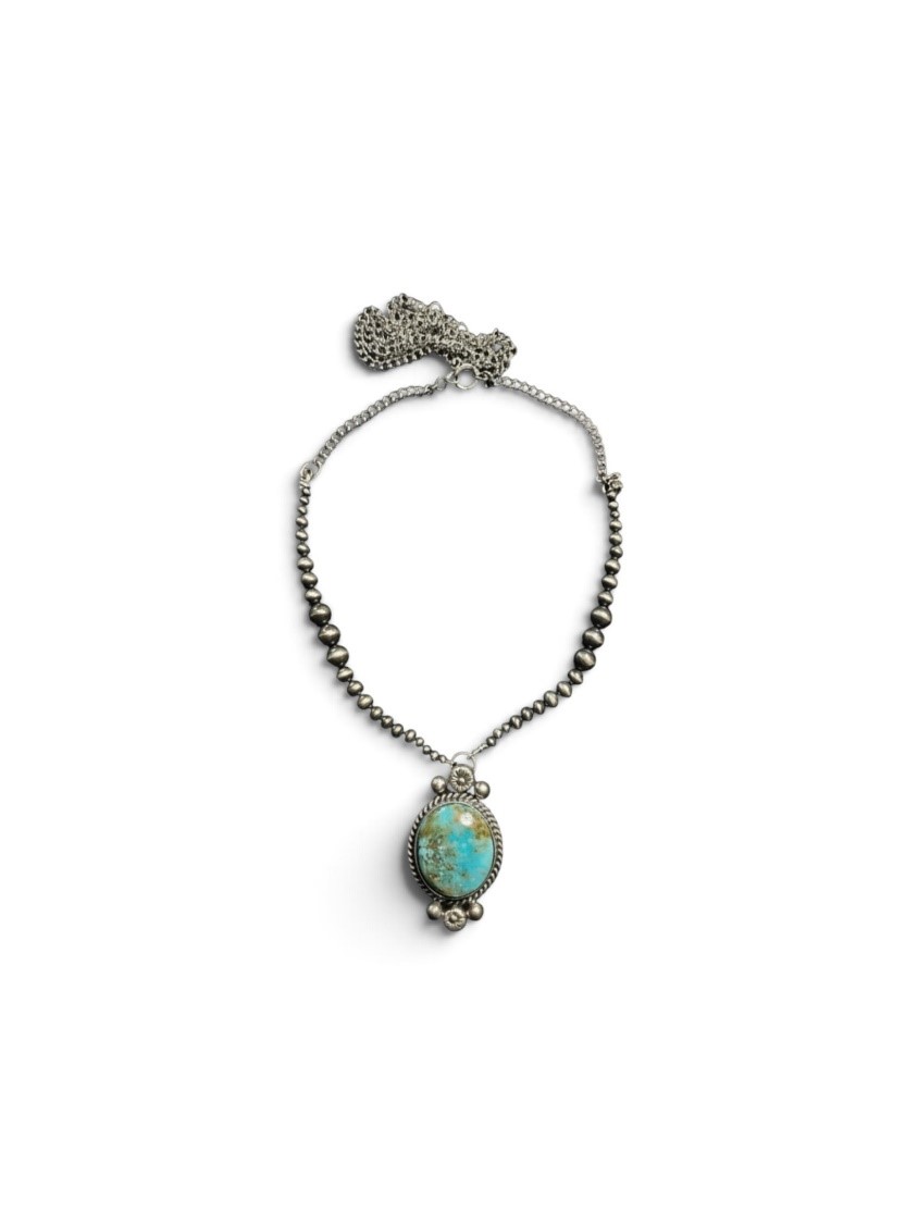 Unique 18" SS Genuine Turquoise Necklace Accented with Sterling Silver Pearls. Custom Made By Tracey.