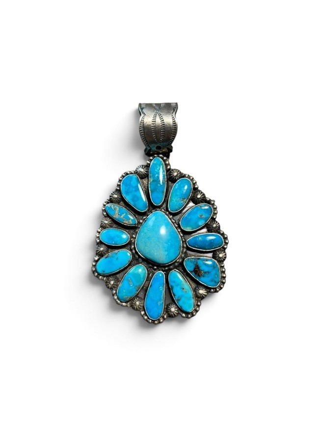 Stunning 3" Genuine Turquoise Pendant. Lone Hill Turquoise with Golden Hills Centerpiece. Includes 18" or 20" Sterling Silver Chain.