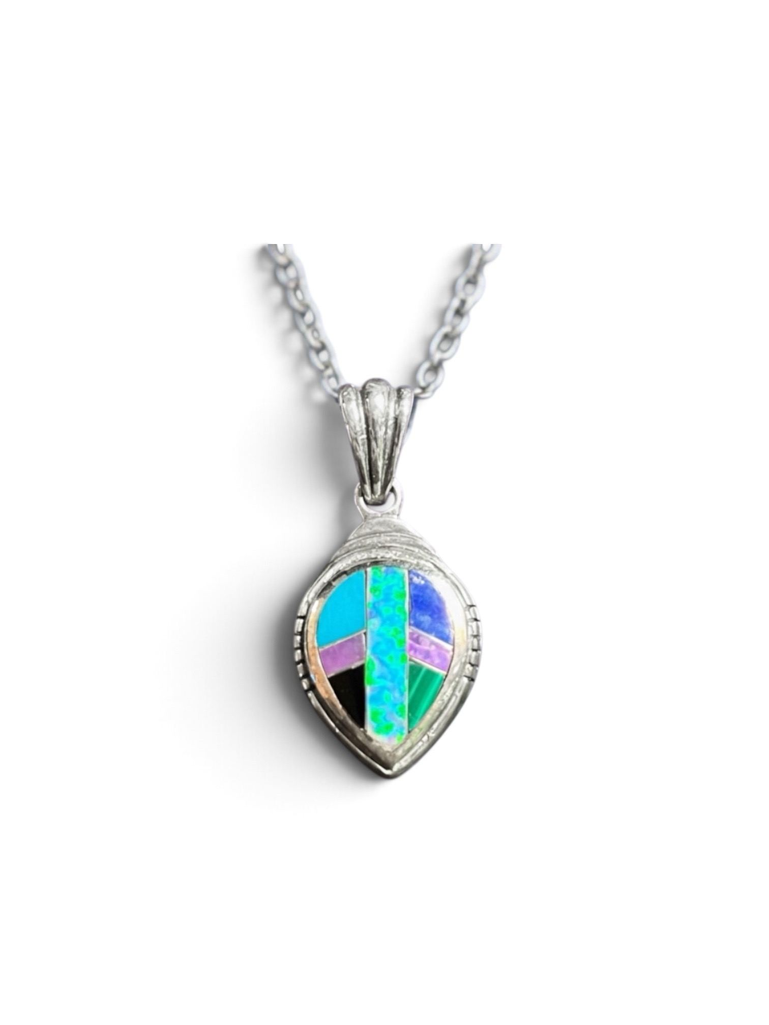 Dazzling 1" Sterling Silver Inlay Pendant Featuring