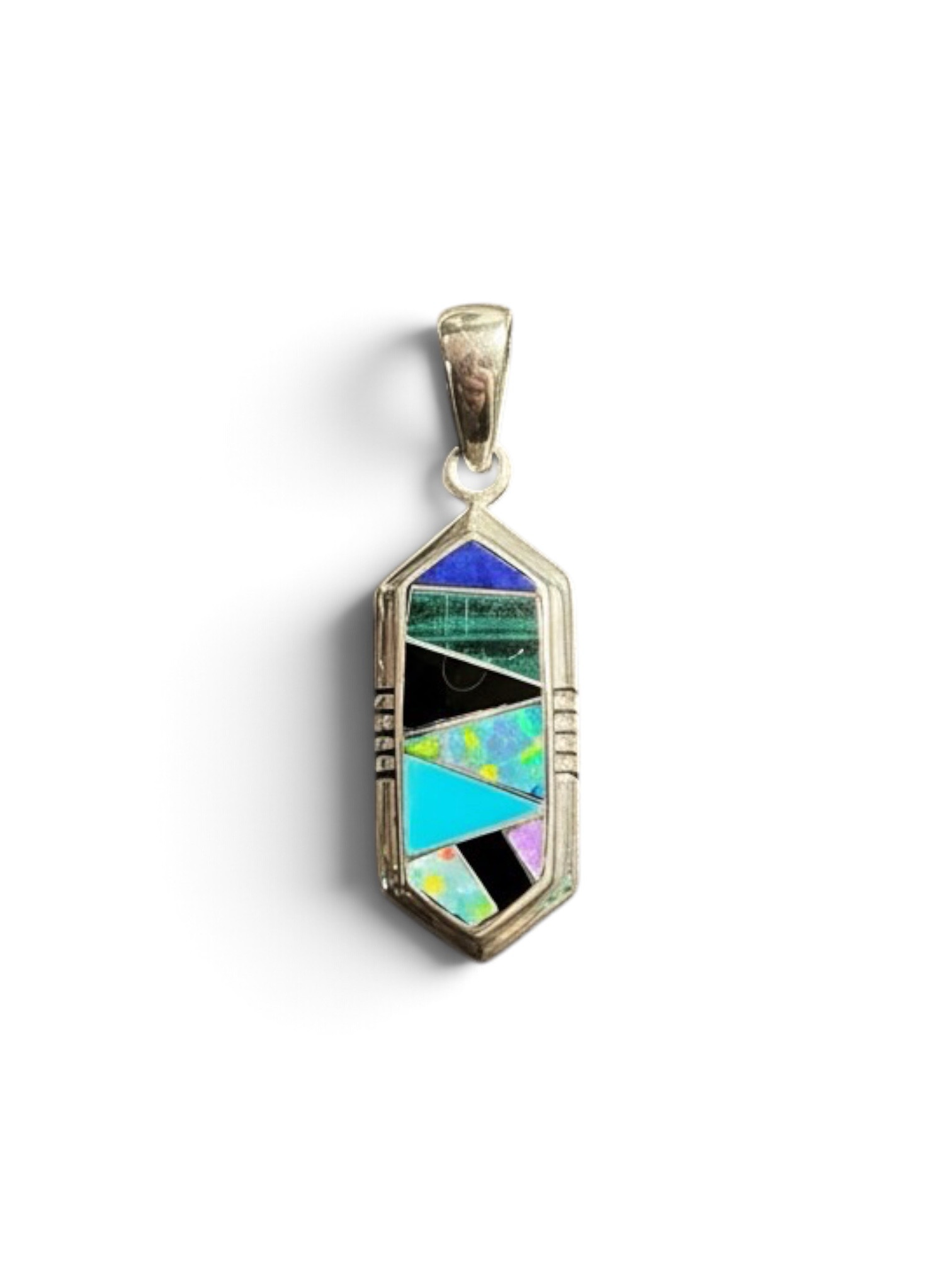 Dazzling 1" Sterling Silver Inlay Pendant Featuring
