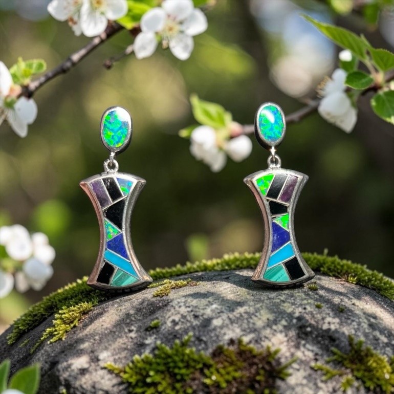 Don't See This Everyday! 1" Dangle Sterling Silver Earrings Inlayed